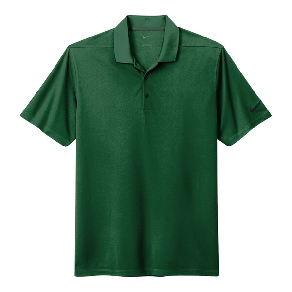 A green Nike polo shirt with a collar and Nike logo.