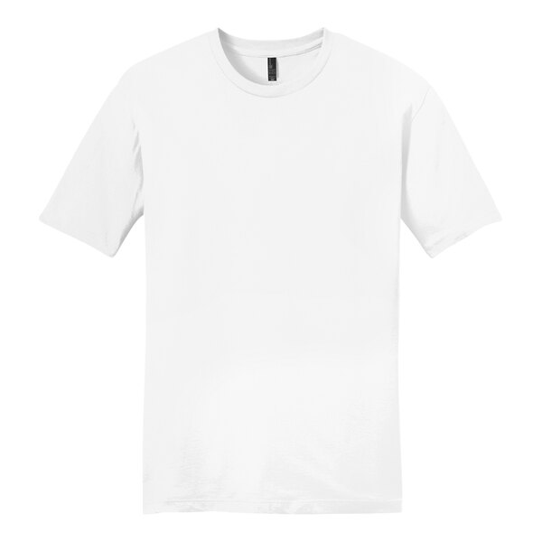 A white District t-shirt with a black tag.
