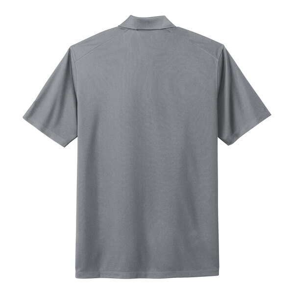 A grey Nike short sleeve polo shirt with a collar.