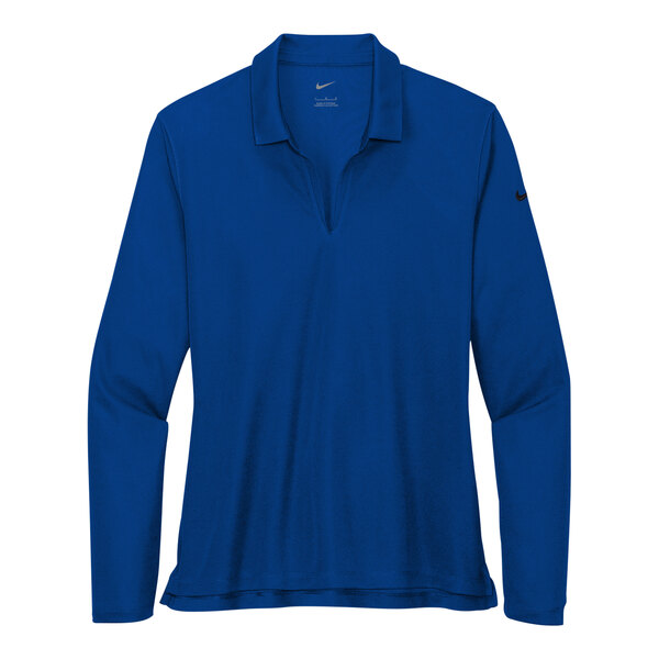 A blue Nike Dri-Fit long sleeve polo shirt.