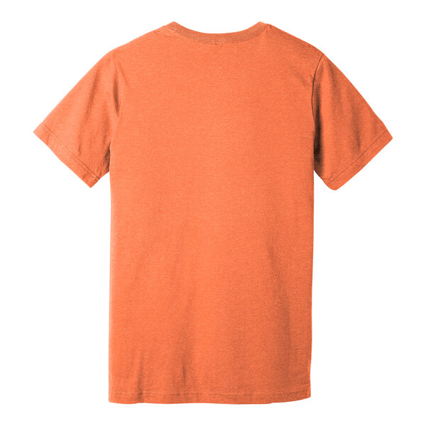 A heather orange Bella + Canvas customizable t-shirt.
