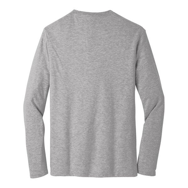A District light heather grey long sleeve shirt.