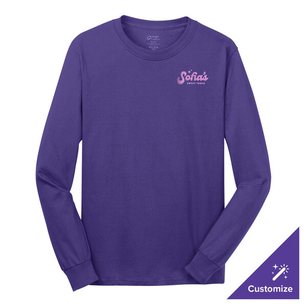 A purple Port & Company long sleeve t-shirt.