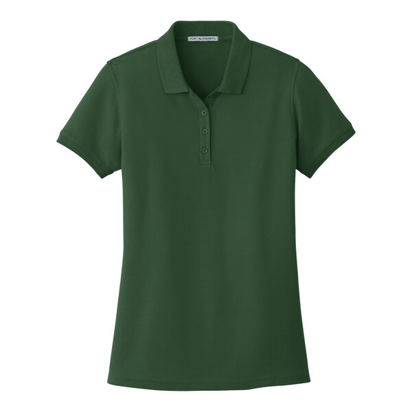 A Port Authority Deep Forest green short sleeve polo shirt for women.
