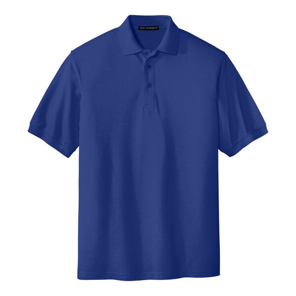 A Port Authority® royal blue poly/cotton blend polo shirt.