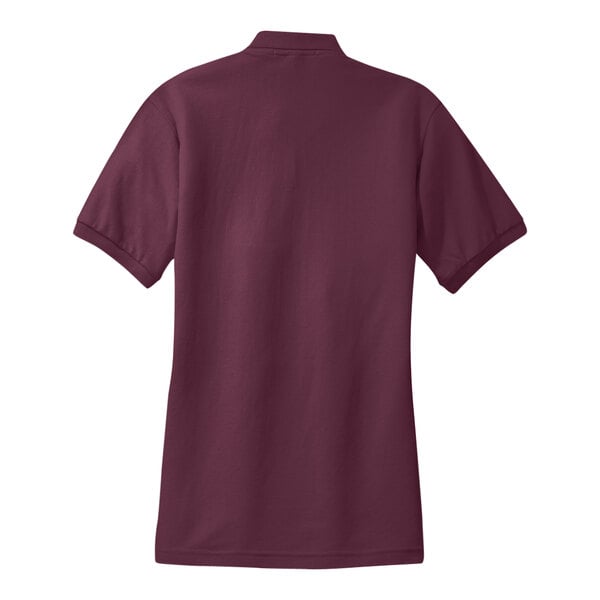 A back view of a medium maroon Port Authority ladies' polo shirt.