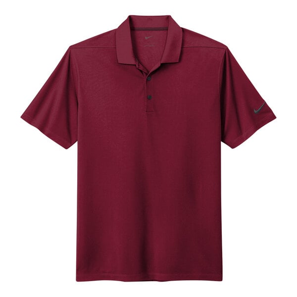 A red Nike Dri-Fit polo with a Nike logo on the chest.