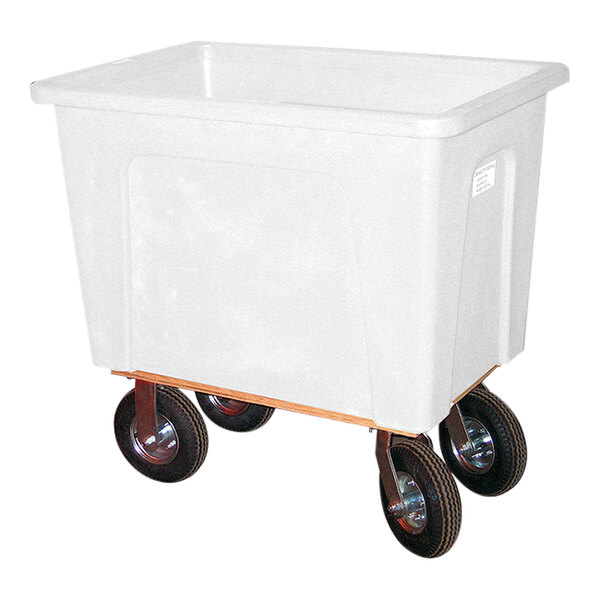 A white polyethylene container on wheels.