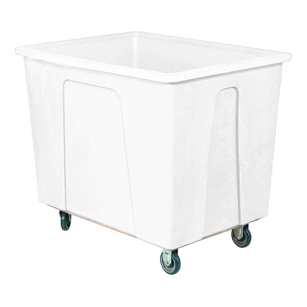 A Wesco white polyethylene box truck with wheels.