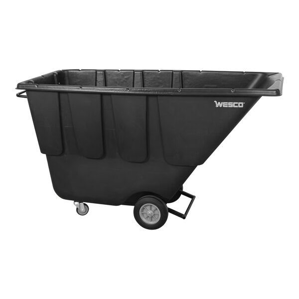 A large black plastic bin on wheels.