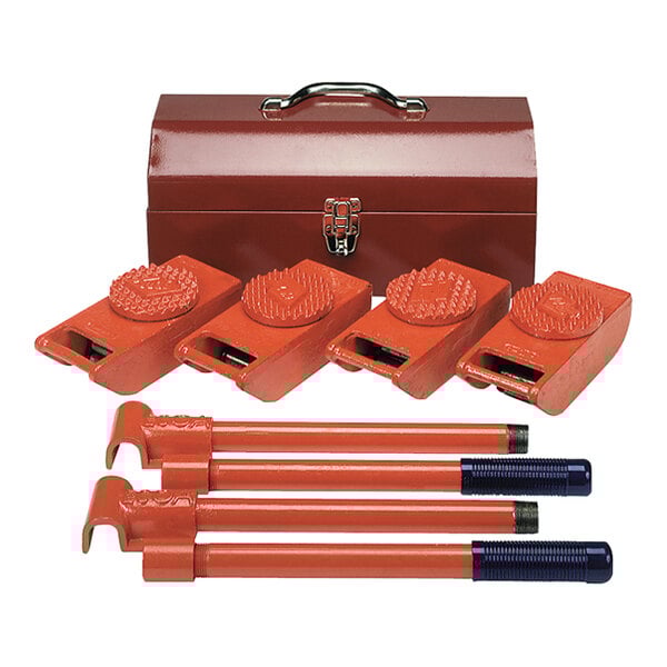 A red metal Wesco HeviMover machine roller dolly kit.