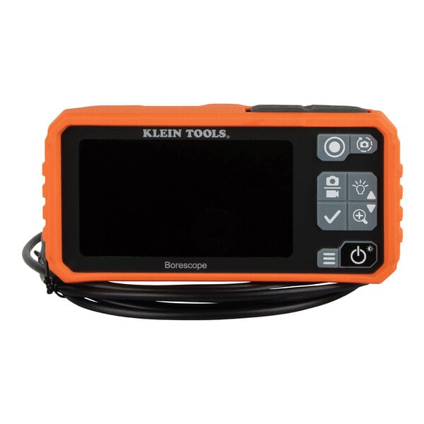 A black and orange Klein Tools Utility Borescope with a black screen.