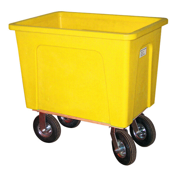 A yellow polyethylene box truck with wheels.