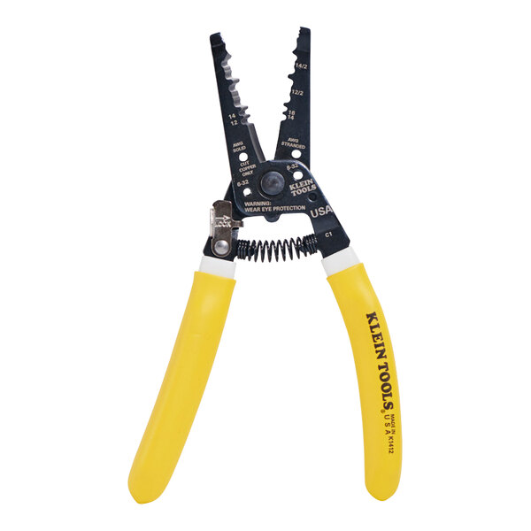 Klein Tools wire cutter with yellow handles.