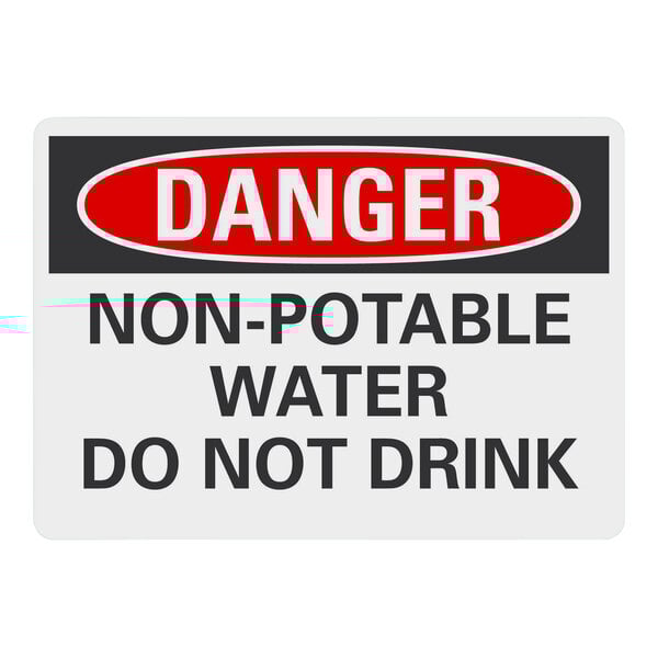 A white Lavex safety label with black text that says "Danger / Non-Potable Water / Do Not Drink"