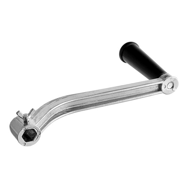 A metal handle with a black handle on the end.