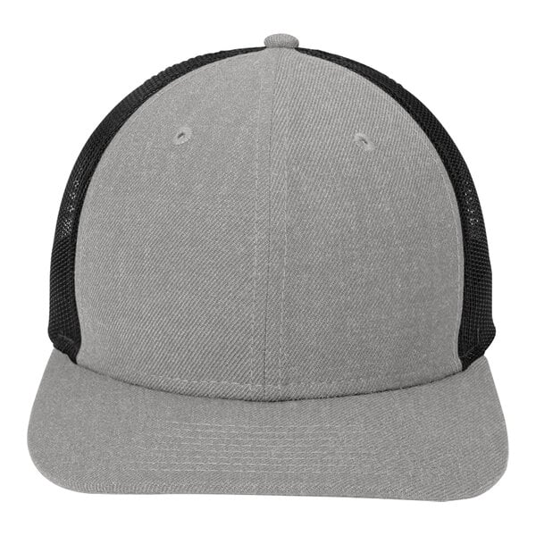 New Era NE207 Customizable Heather Gray / Black 6-Panel Trucker Cap with Mesh Back - Structured, Low Profile