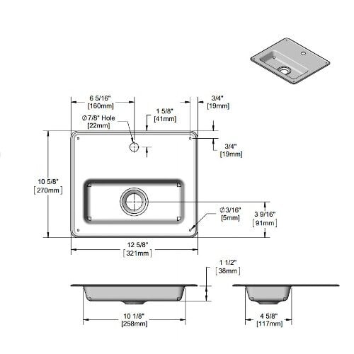 A white rectangular sink with a hole in it.