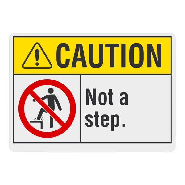 A yellow rectangular Lavex adhesive vinyl safety label with black text that reads "Caution / Not A Step"