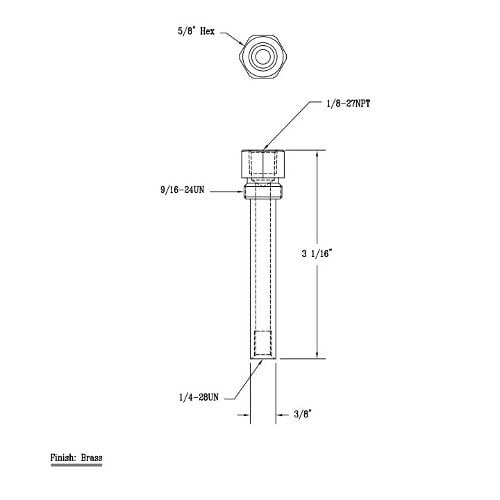 A drawing of a T&S diverter extension with a screw, nut, and bolt.