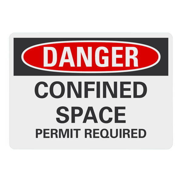 A close up of a Lavex adhesive vinyl safety label that says "Danger / Confined Space / Permit Required"