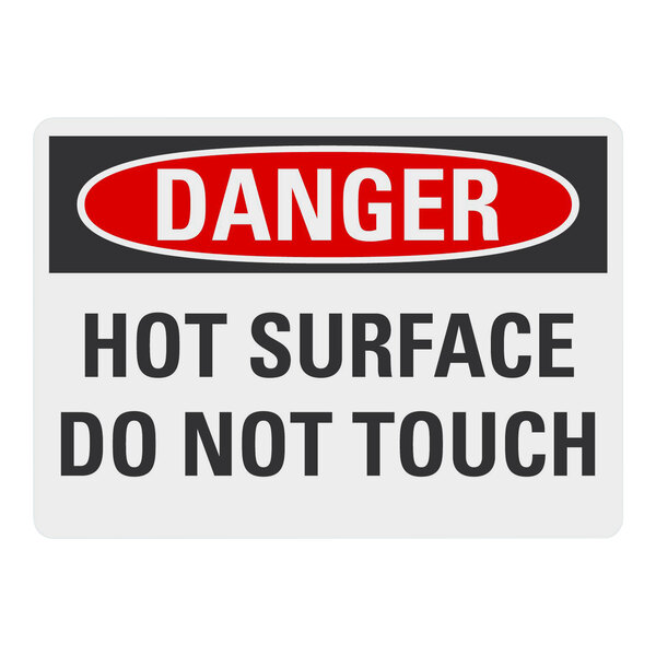 A close up of a Lavex adhesive vinyl safety label that says "Danger Hot Surface Do Not Touch"