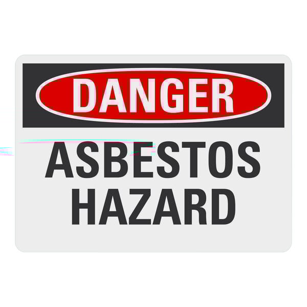 A white Lavex aluminum safety sign with black text that reads "Danger Asbestos Hazard"