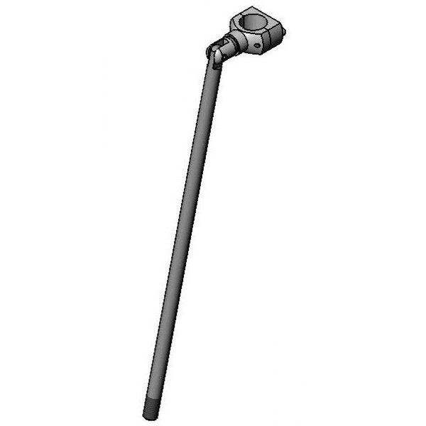 A long black metal pole with a grey and black metal object at the end.