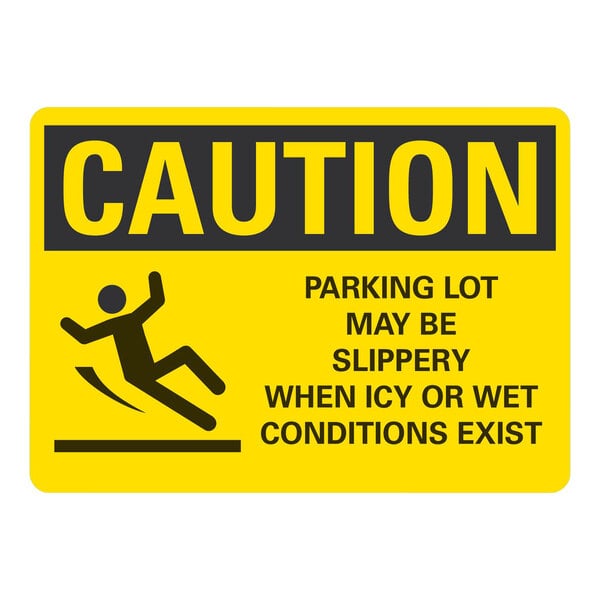 a black and yellow sign with a person falling