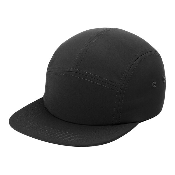 A black Port Authority camper cap with a white logo on it.