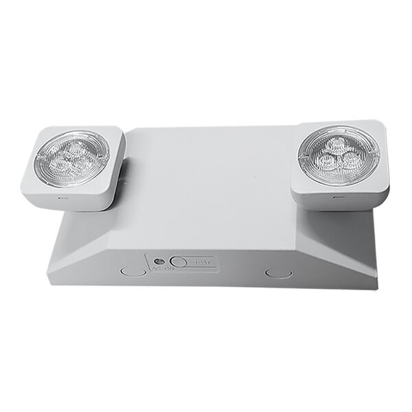 CLS White Low-Profile Dual Head Thermoplastic Remote-Capable LED Emergency Light with Battery Backup 02-EMWRC