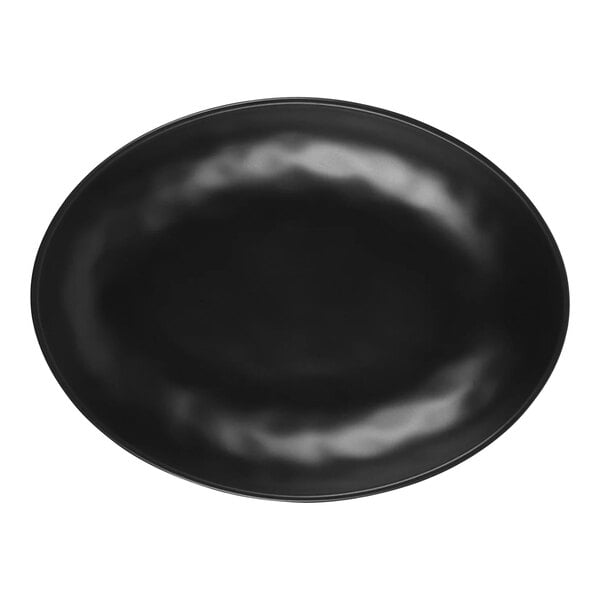 A black oval Elite Global Solutions melamine plate.