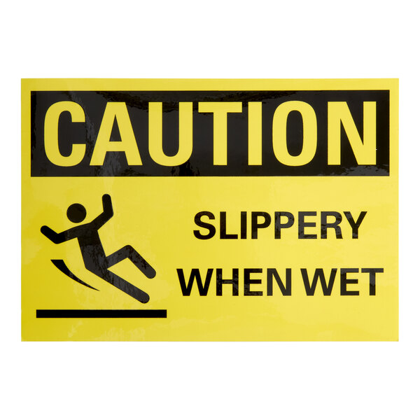 Lavex 10" x 7" Non-Reflective Adhesive Vinyl "Caution / Slippery When Wet" Safety Label with Symbol
