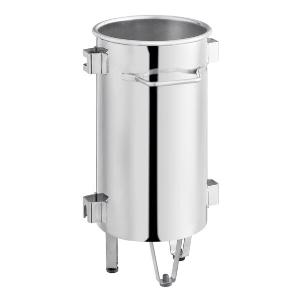 A stainless steel canister designed for 20 lb. sausage stuffers.