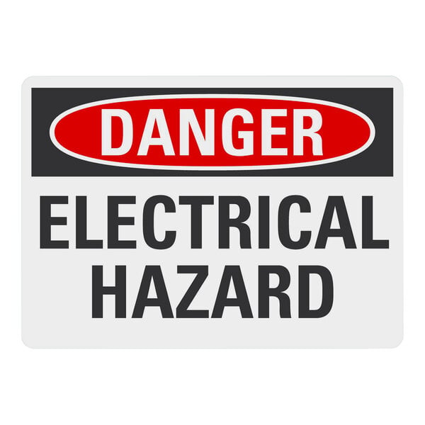 A white plastic safety sign with the words "Danger Electrical Hazard" in black.