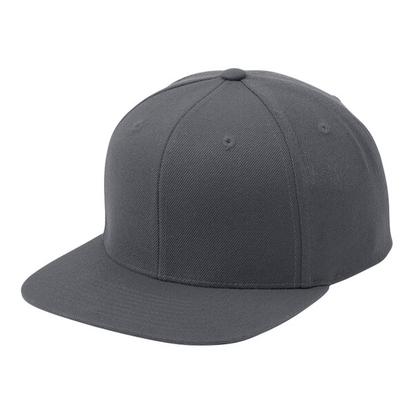 A graphite grey Sport-Tek 6-panel baseball cap.