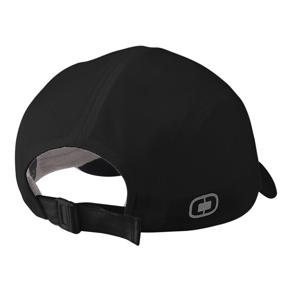 A black OGIO 5-panel athletic cap with a white logo.