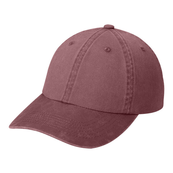 A maroon Port Authority dad cap with a buttoned front.