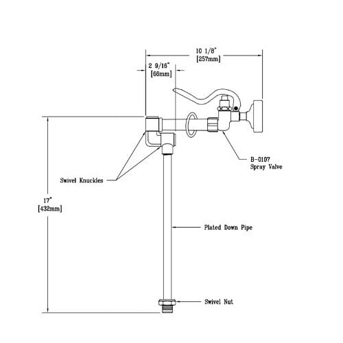 A T&S pipe assembly with a knuckle and spray valve for a pre-rinse faucet.