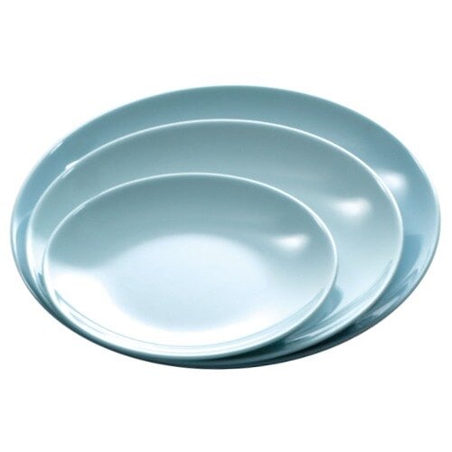 A stack of blue jade Thunder Group melamine plates.