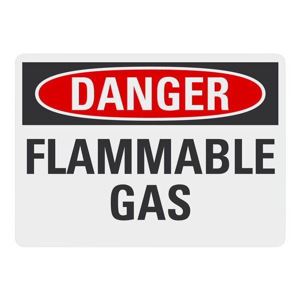 A white rectangular Lavex adhesive vinyl safety label with red and black text that reads "Danger Flammable Gas"