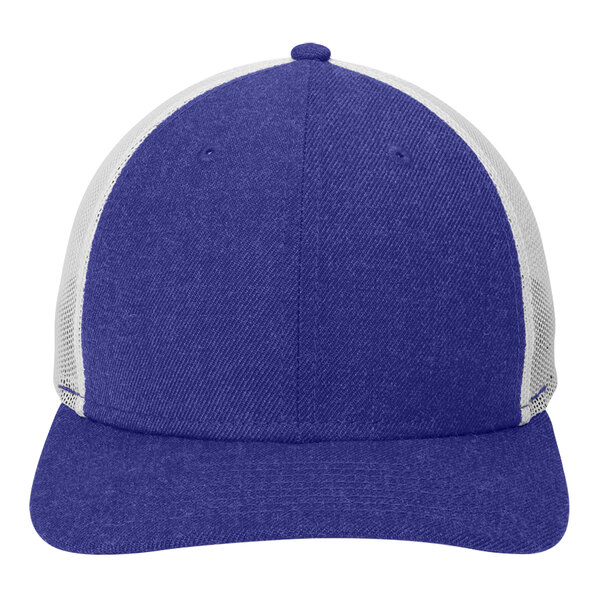 New Era NE207 Customizable Heather Royal / White 6-Panel Trucker Cap with Mesh Back - Structured, Low Profile