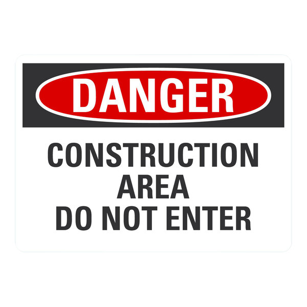 A Lavex safety label with red and black text that reads "Danger / Construction Area / Do Not Enter"