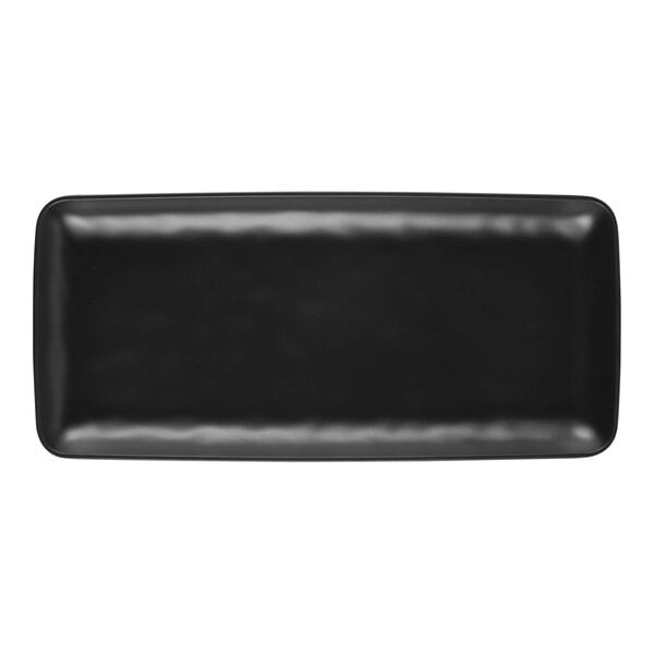A black rectangular Elite Global Solutions melamine plate.