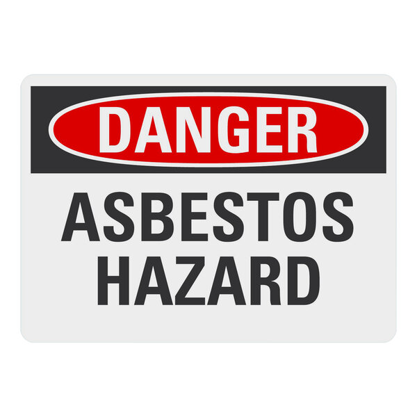 A white rectangular Lavex safety label with black text reading "Danger / Asbestos Hazard"