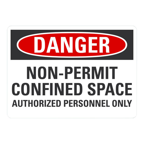 A white rectangular Lavex safety label with red and white text that reads "Danger / Non-Permit Confined Space / Authorized Personnel Only"