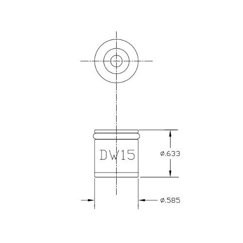 A drawing of a T&S backflow preventer valve with a circle and a hole.