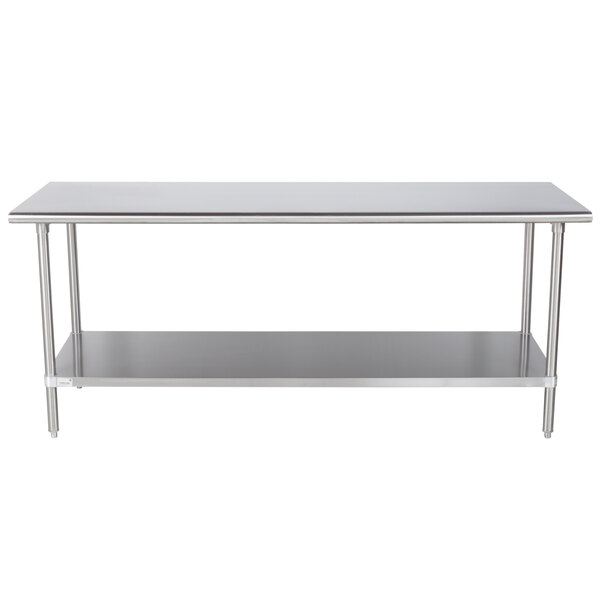 An Advance Tabco stainless steel work table with an undershelf.