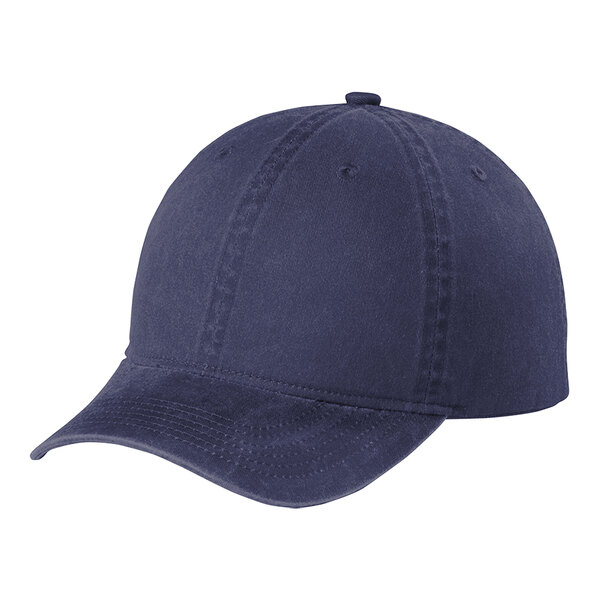 A denim blue Port Authority 6-panel baseball cap.
