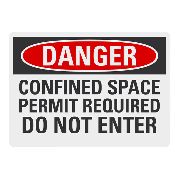 A close up of a Lavex adhesive safety label that reads "Danger / Confined Space / Permit Required / Do Not Enter"